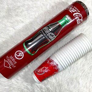 NWOT Vintage Coca-Cola Wall Mount Refillable Cup Dispenser + 18 Cups